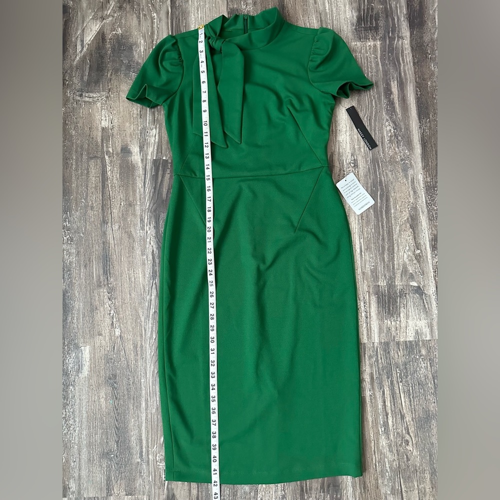 NWT Maggy London Women’s Short Sleeve Neck Tie Green Midi Dress Size 2 - Picture 5 of 9
